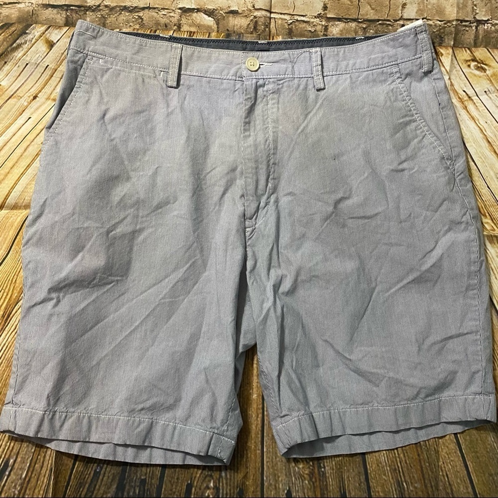 Nautica Blue White Seersucker Cotton Flat Front Shorts